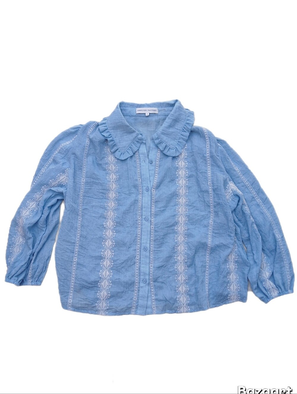 English Factory Women's Light Blue Embroidered Lightweight Blouse | Sz Sm